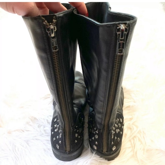 BCBG Paris Amy Black Leather Studded Moto Boots - Picture 4 of 8
